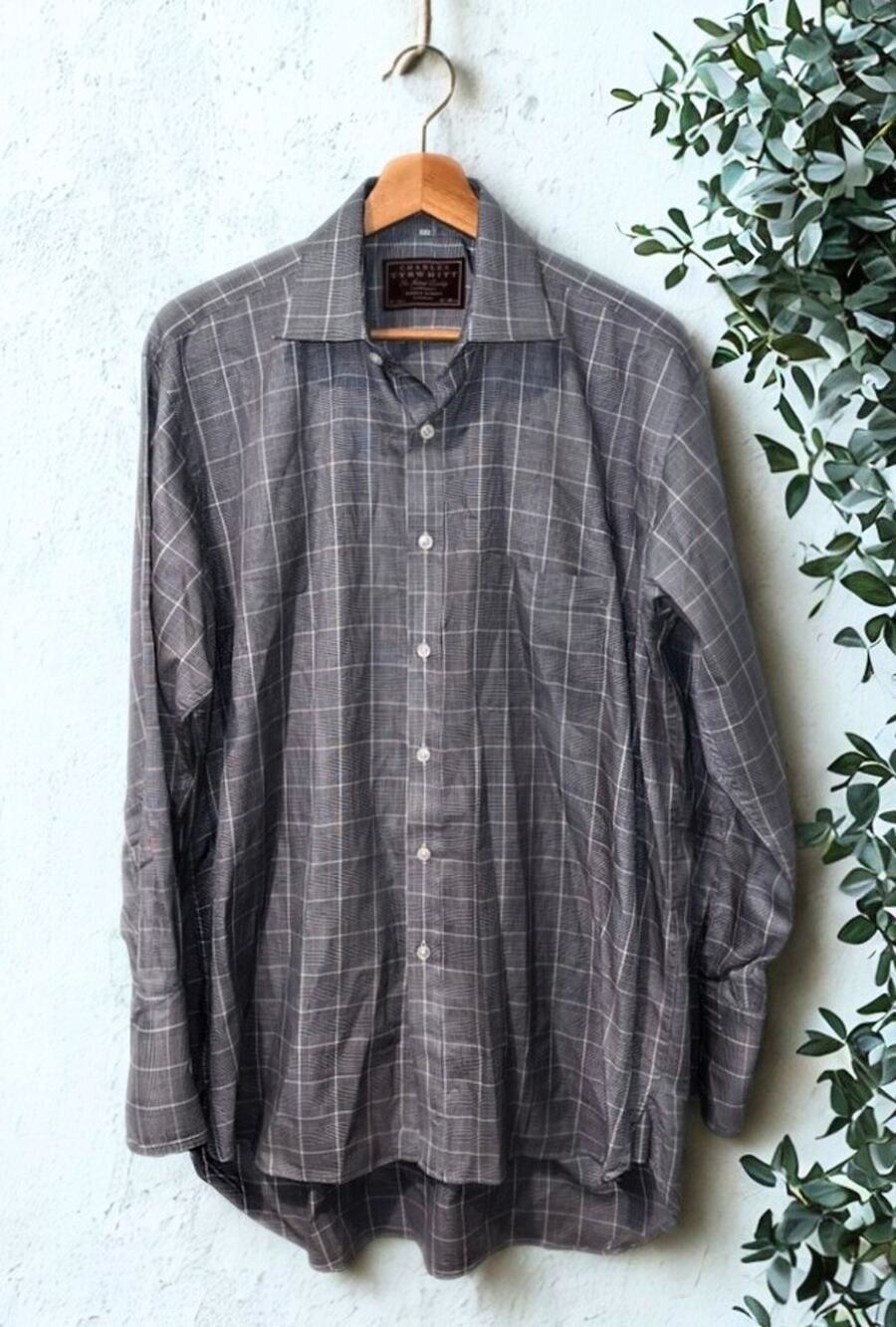 Charles Tyrwhitt Dress Shirt Non Iron Check Sea Island Sz. 16/34 French Cuff